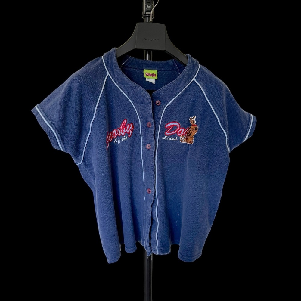 90's Scooby-Doo Off the Leash Navy Blue Baseball Jersey Top Embroidered 92 Back